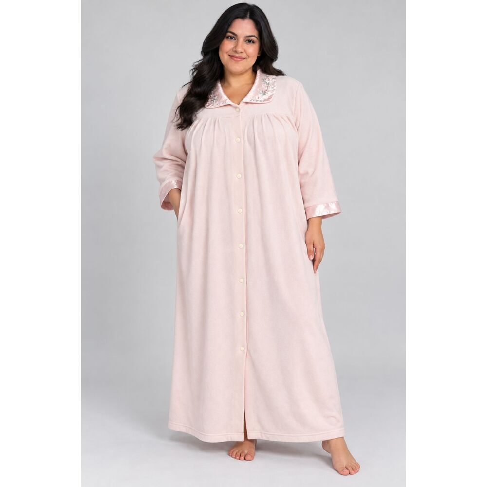 VTG 1990s Erika Taylor II Women's Intimates Plush Fleece Pink Maxi Robe Sz 1X